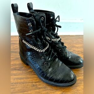 Black Croc Jewel detail Military boots, Sz: 7